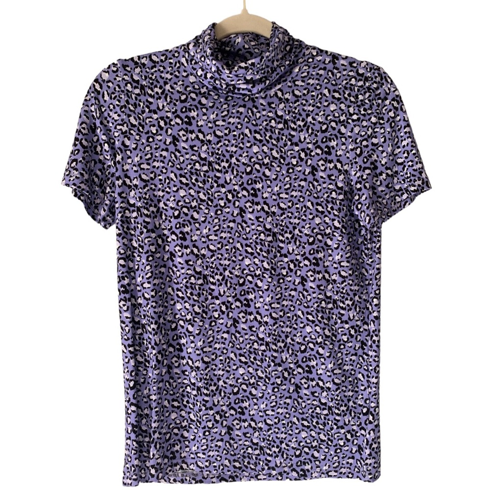 Purple Leopard Cheetah Spandex Turtleneck Top Animal Print Tyler Boe Tight Fit